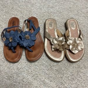 Two pairs of leather flower sandals